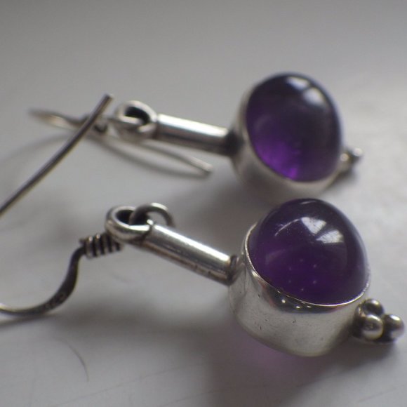Vintage Sterling Silver Indian Amethyst Drop Earrings - Picture 4 of 6